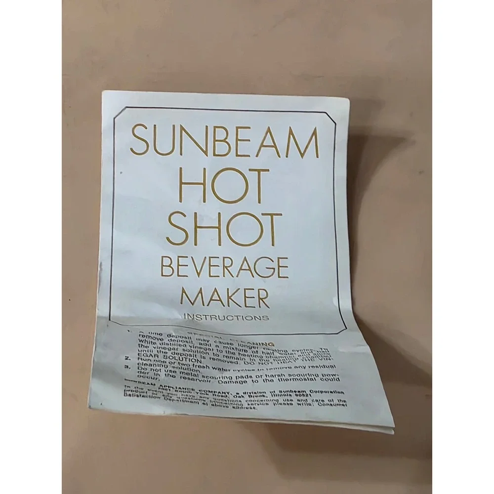 Sunbeam Hot Shot III Hot Beverage Maker 17-16 Water Tea Coffee 1984‎ USA Tested